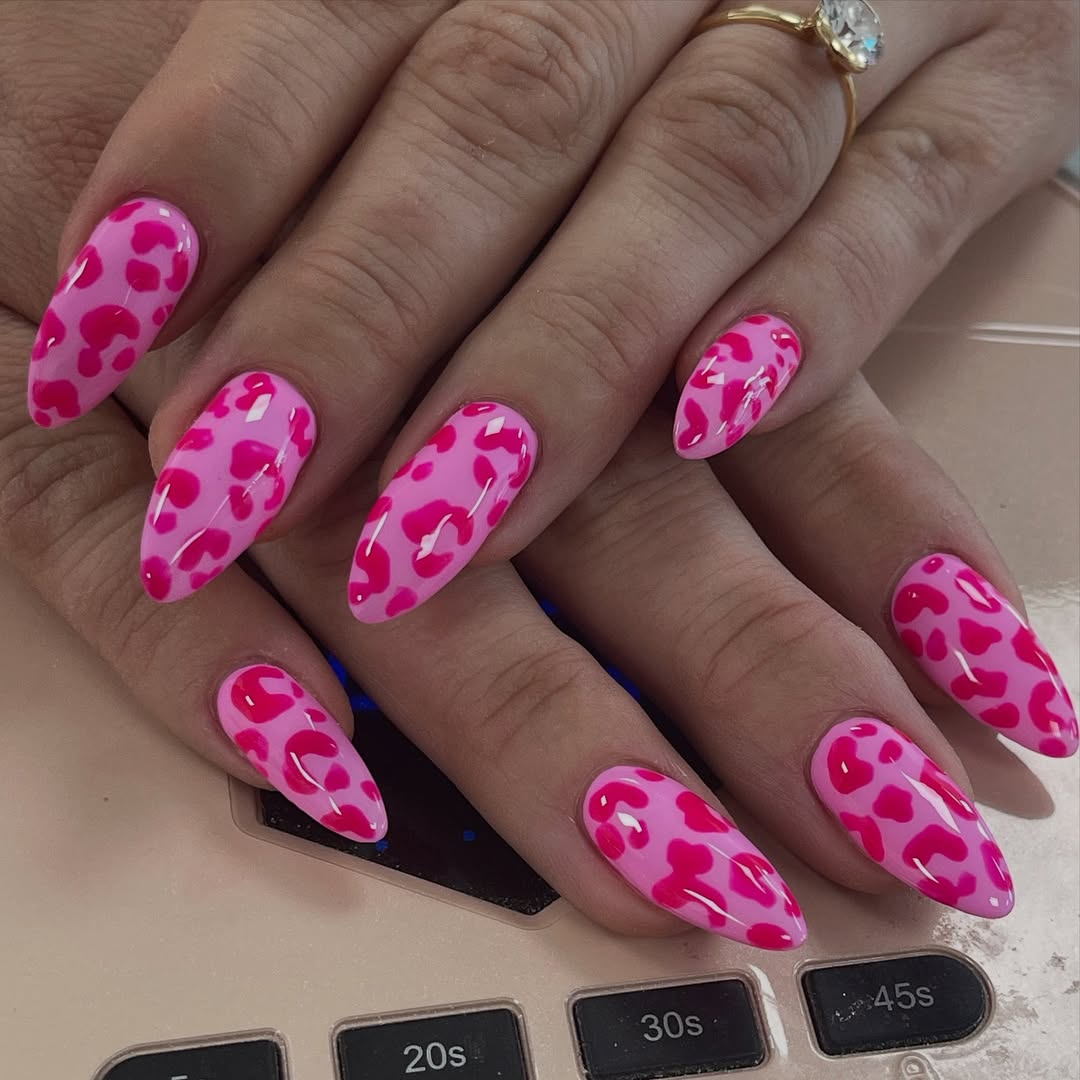 hot pink leopard nails