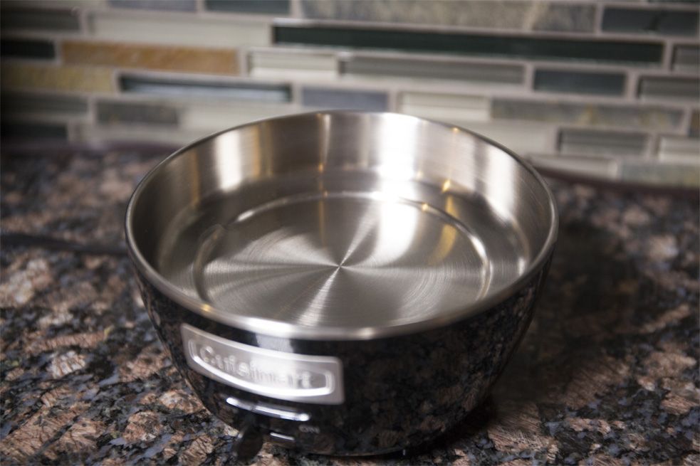 This Cuisinart cooker has a metal water reservoir that heats up and produces steam to cook your eggs.