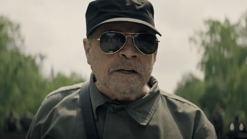 Mark Hamill in The Long Walk giving speech