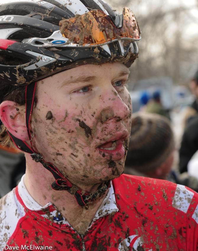 Logan Owen (Redline) answering questions by the media at the finish