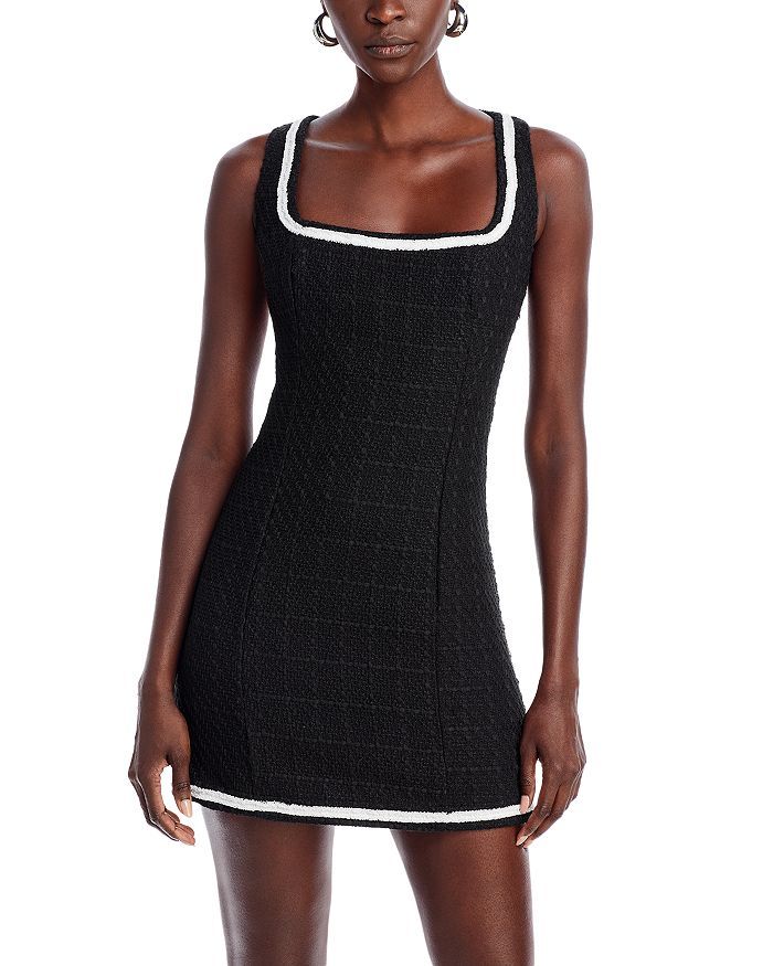 black tweed dress with white trim