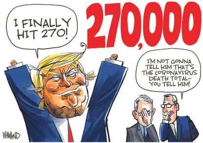 Political Cartoon U.S. Trump COVID deaths