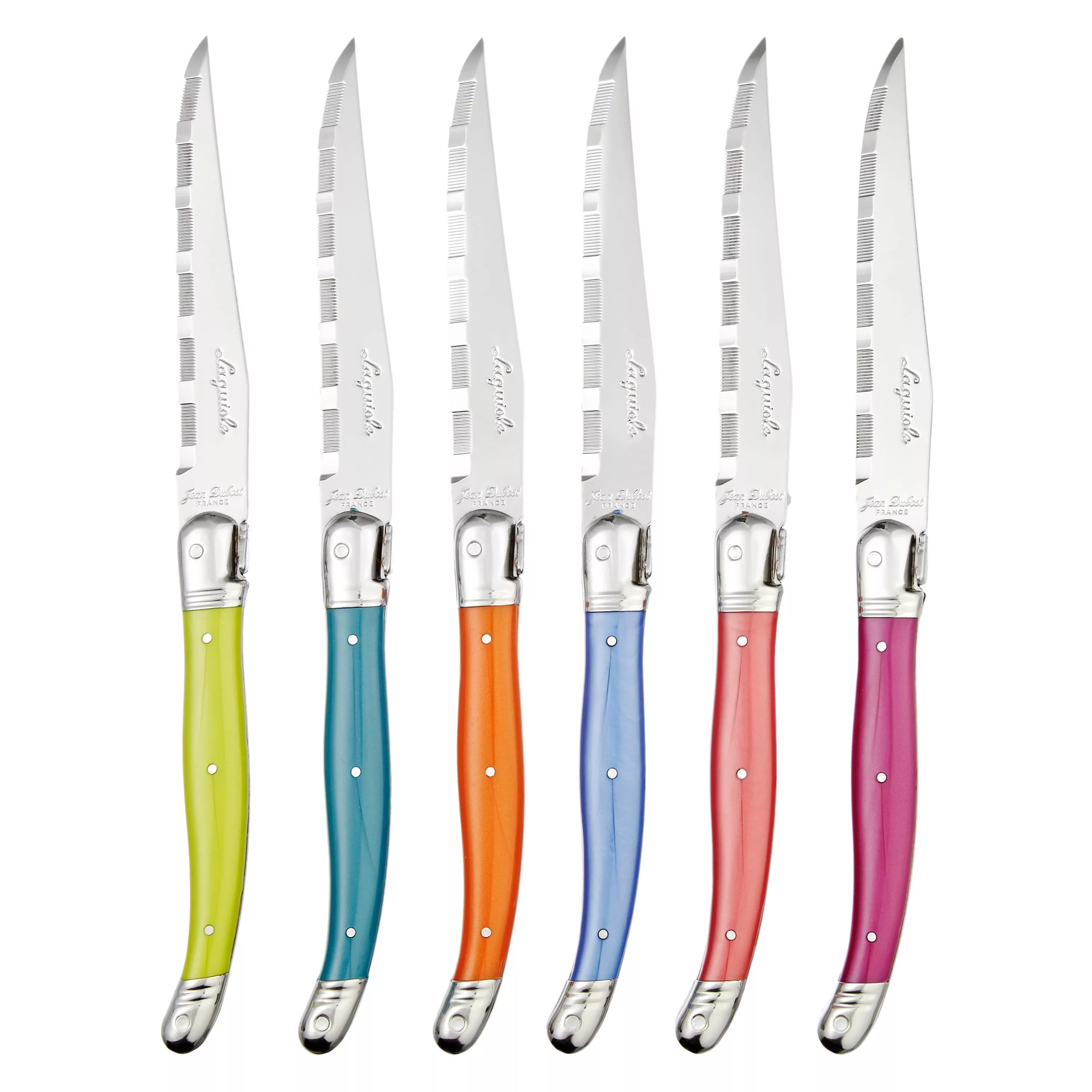 Laguiole Stainless Steel Steak Knives &amp;amp; Filled Knife Block, Set of 6, Iridescence