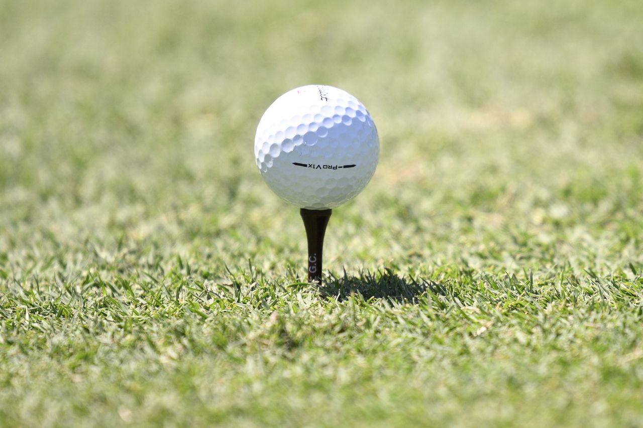 Jordan Spieth's golf ball is seen on the third tee during the second round of the Cadillac Championship 2026