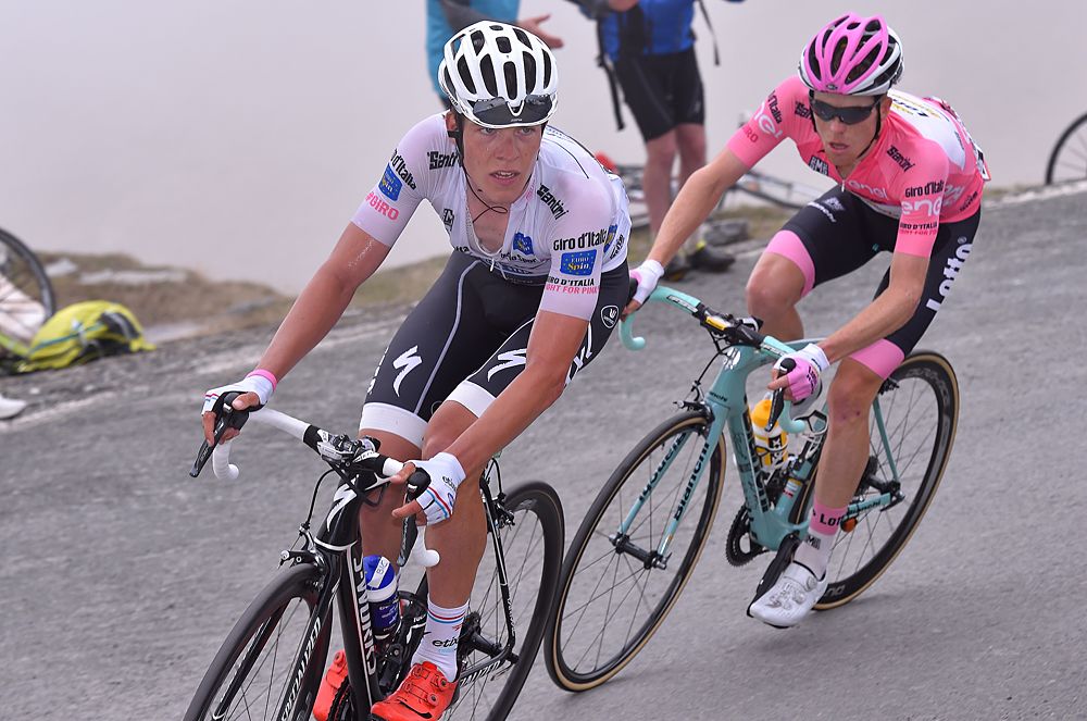 Bob Jungels (Etixx-Quickstep) leads Kruijswijk on the climb
