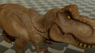 An example image of a dinosaur produced using neural texture compression
