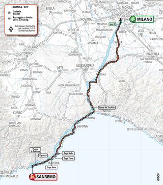 The route of the 2022 Milan-San Remo
