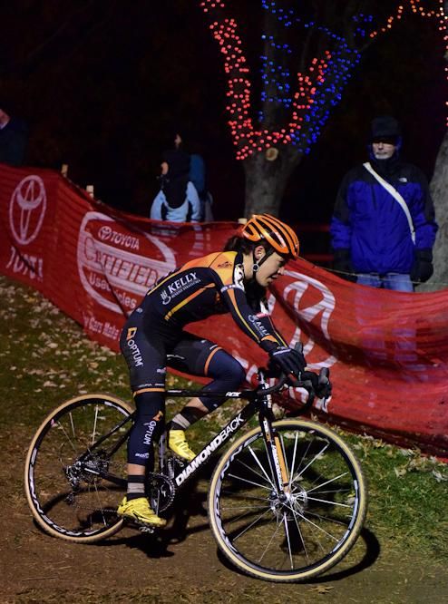 Crystal Anthony (Optum Pro Cycling) riding just behind the chase group on lap two