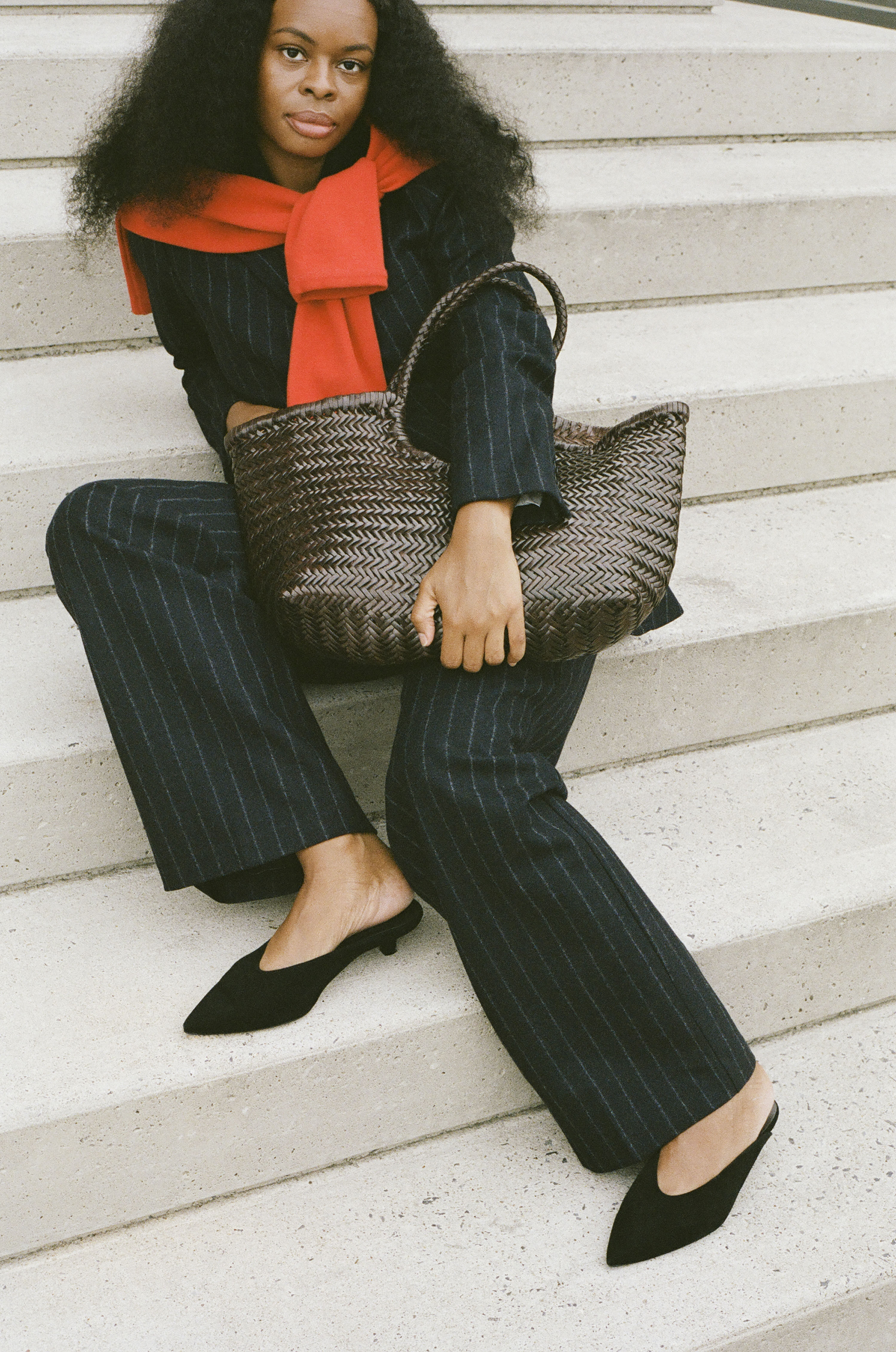 Woman in suit and Alex Mill x Margaux shoes