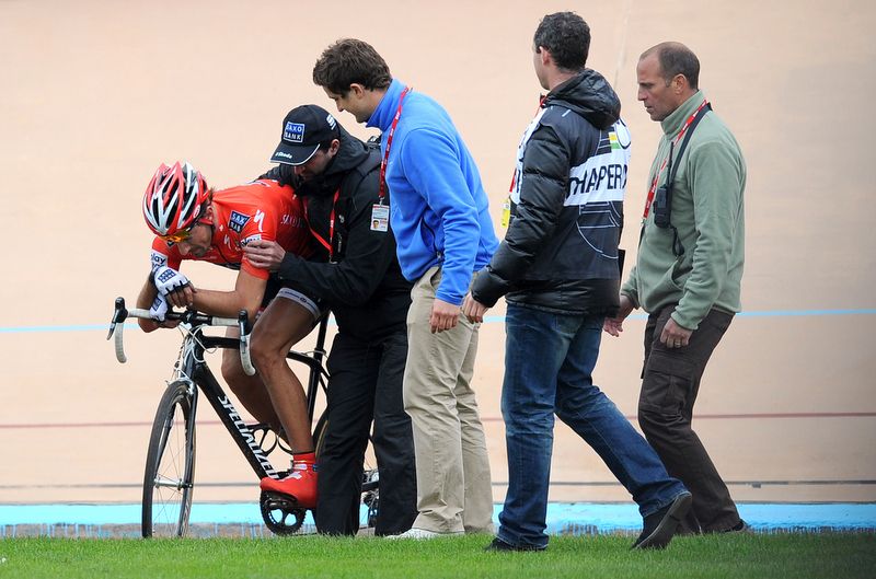An exhausted Fabian Cancellara after winning