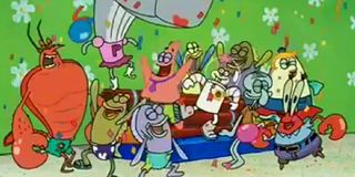 The cast in "Party Pooper Pants" in Spongebob Squarepants.