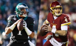 Jalen Hurts and Taylor Heinicke on an Eagles vs Washington live stream