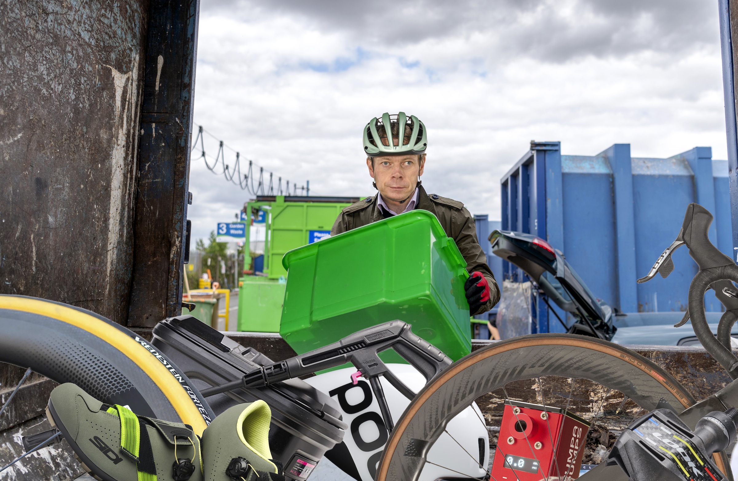 Dr Hutch taking all his old kit to the local re-cycling centre