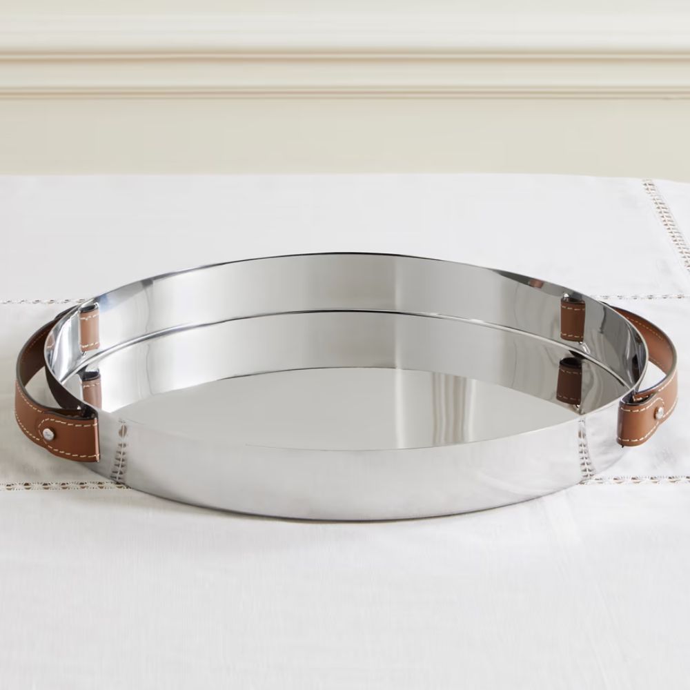 Ralph Lauren Home Wyatt Leather and Stainless Steel Tray
