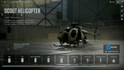 Battlefield 6 vehicle list for Season 2, focusing on scout helicopter
