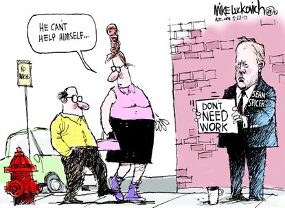 Political cartoon U.S. Spicer news network jobs