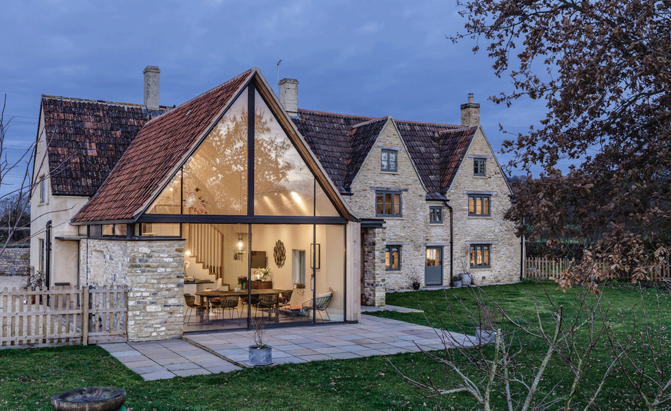 Glazed gabel window to traditional cottage extension
