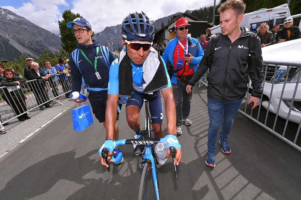 Nairo Quintana (Movistar) wins stage 7 at Tour de Suisse rolls to the podium area
