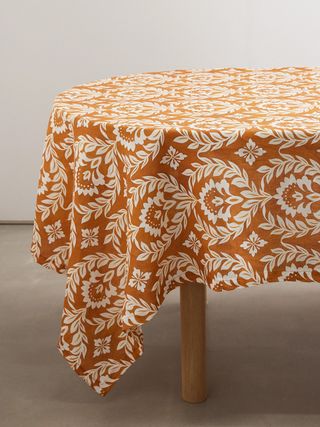 Large Floral-Print Linen Tablecloth