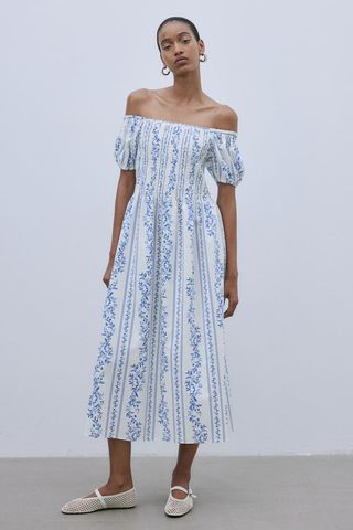 Off-The-Shoulder Poplin Dress