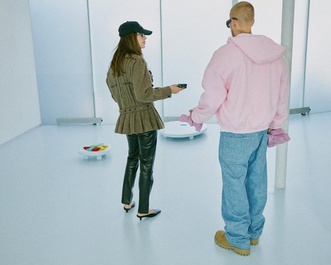 Hailey Bieber wore another vintage Issey Miyake jacket in December 2025