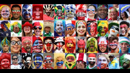 (EDITORS NOTE: The composite has been made with the following images 1445785847,1446697726,2160746152,1445509934,1443937953,2159839546,1445203264,2160769275,1449825042,2160269379,1445797051,2157973674,975073588,1443523989,1444935878,451515782,1446267517,1155729178,1444637054,451163134,1446517618,1443250507,1447000327,2000149038,1954473891,1980264563,1444702666,1992697317,2223253898,2158294186,1572945366,2158609860,2268553233,2159060327,2221402248,1444467193,2269165635,800250302,986318612,1150256944,2158294986,1446271287,2159392122,93082974,993319012,462241070,2269281034,2160297479) This composite image shows a fan of each of the 48 national teams taking part in the 2026 World Cup in the USA, Mexico and Canada. (Photo by Getty Images)