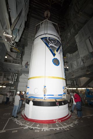 The Air Force's AFSPC-6 payload, encapsulated inside a 4-meter diameter payload fairing, is transported and mated to a Delta IV rocket at Space Launch Complex-37. AFSPC-6 will deliver two Geosynchronous Space Situational Awareness Program (GSSAP) satellit