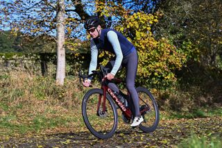 Castelli Espresso Bibtight being worn riding on a leafy country lane