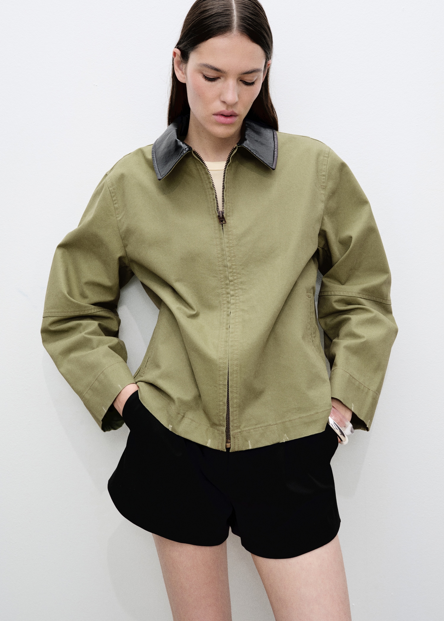 Mango, cotton jacket with a contrasting collar - women | Mango USA