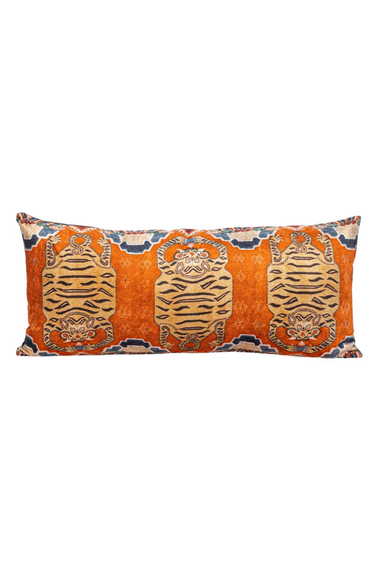 Cotton Velvet Tigers Pattern Lumbar Pillow, Multicolor