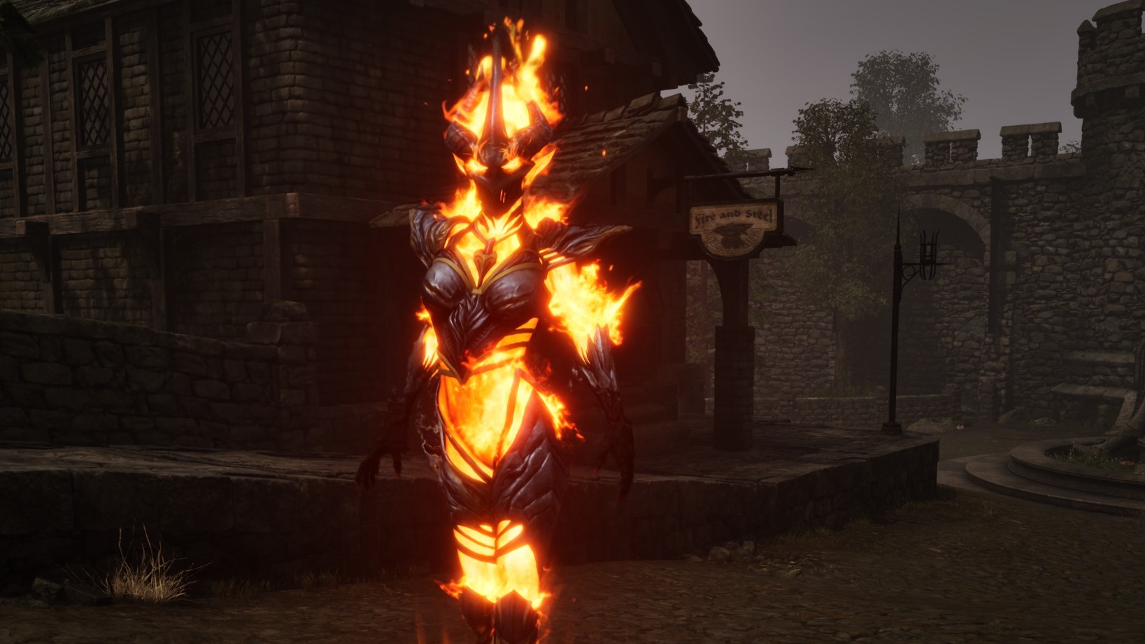 The Flame Atronach strikes a pose in Chorrol.