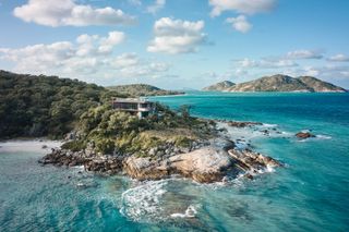 aerial view of great barrier reef house on peninsula