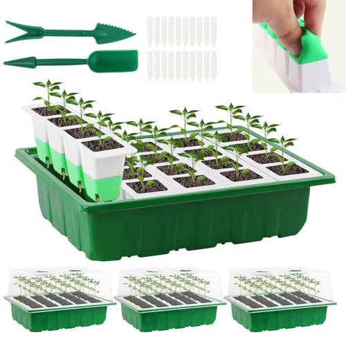 Sondiko Seed Starter Tray With Soft Silicone Cells, 80 Cells Seedling Trays Seed Startering Kit, 4 Pack Plant Starter Trays With Humidity Dome, Base Mini Greenhouse Germination Kit