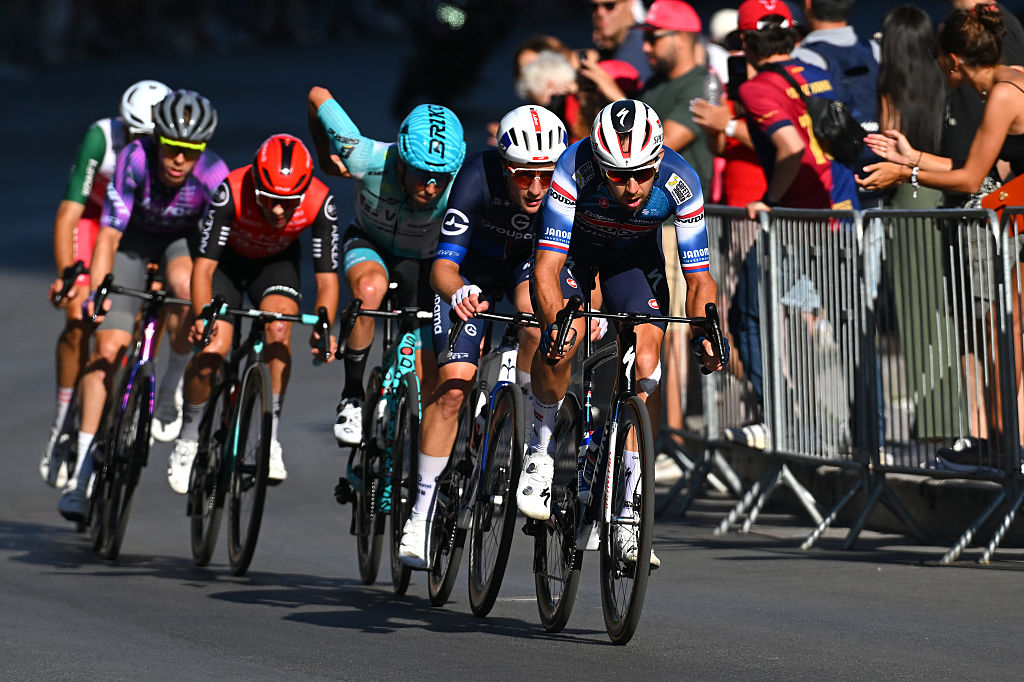 ROME ITALY JUNE 01 LR Enzo Paleni of France and Team Groupama FDJ and Josef Cerny of Czech Republic and Team Soudal QuickStep compete in the breakaway during the 108th Giro dItalia 2025 Stage 21 a 1448km stage from Rome to Rome UCIWT on June 01 2025 in Rome Italy Photo by Tim de WaeleGetty Images