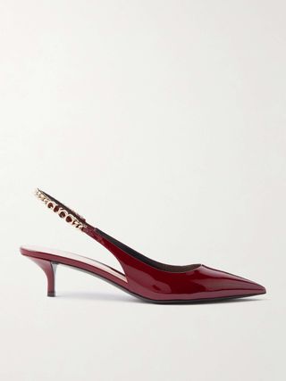 Signoria Embellished Patent-Leather Slingback Pumps