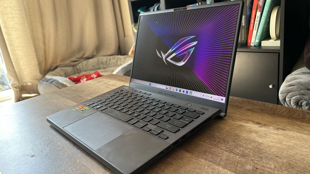 Asus ROG Zephyrus G14 gaming laptop sideways