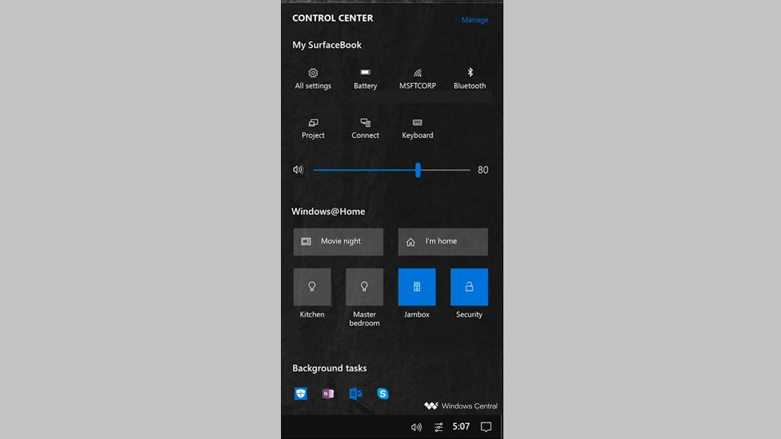 Concepto de centro de control de Windows 10
