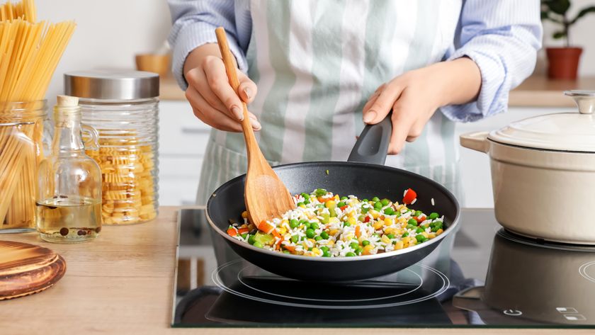 cooking fried rice on an electric stove