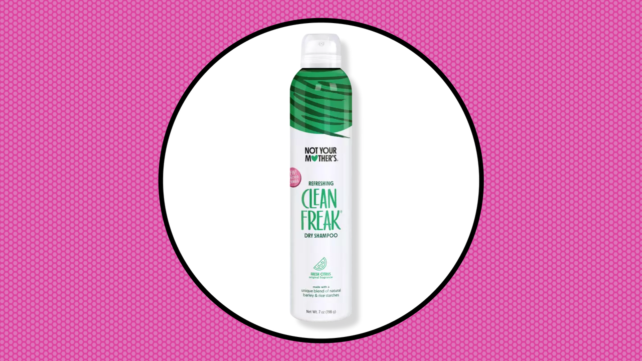 not your mother&#039;s clean freak dry shampoo in a pink circle