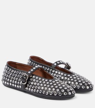 Embellished Leather Ballet Flats