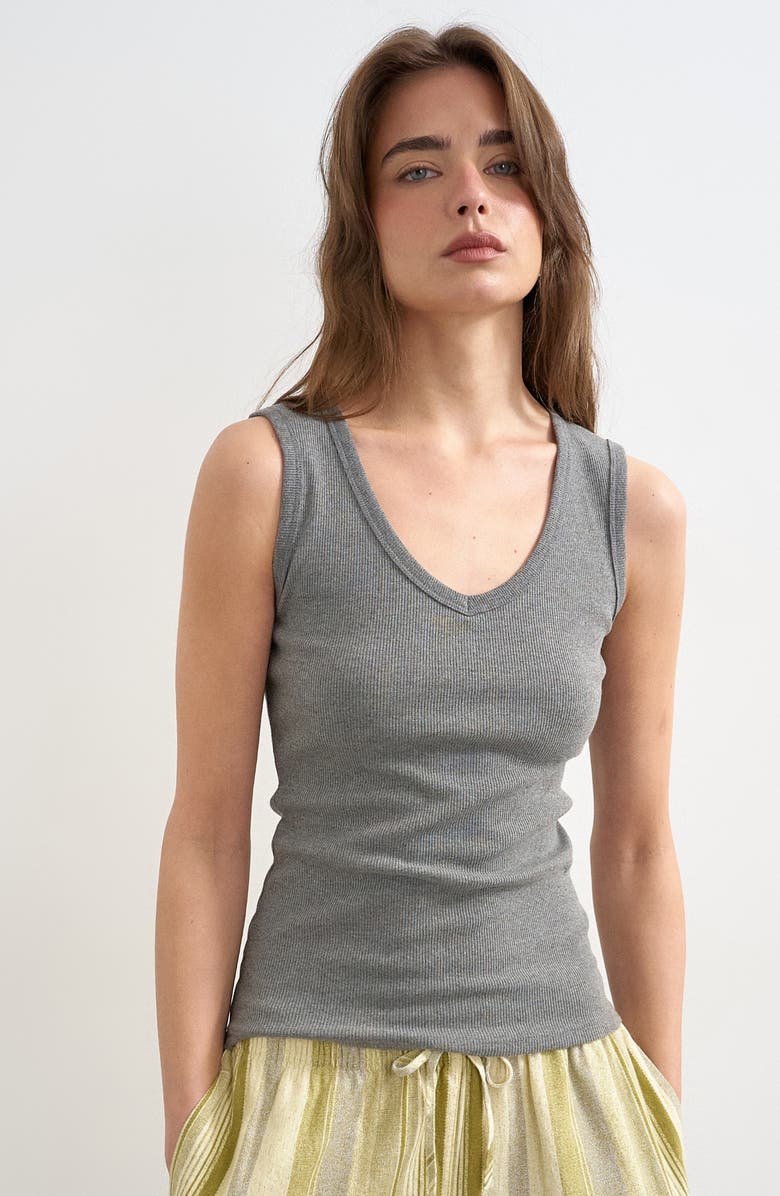 V-Neck Stretch Cotton Rib Tank