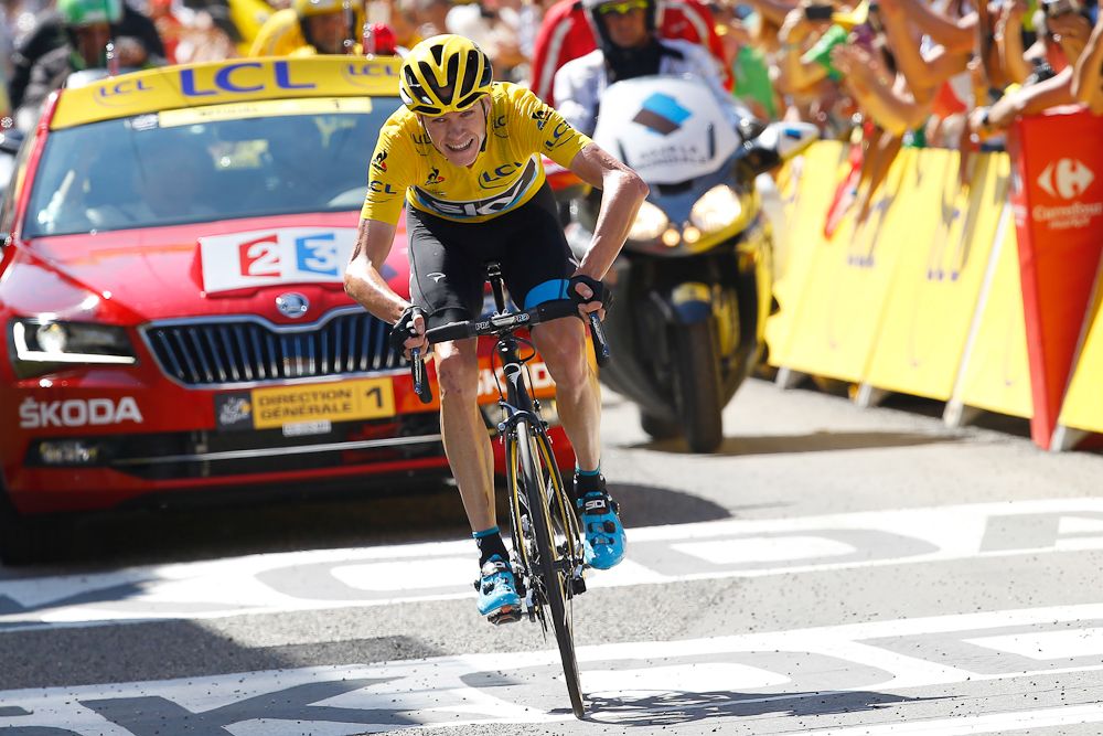 Chris Froome approaches the finish of stage 10.