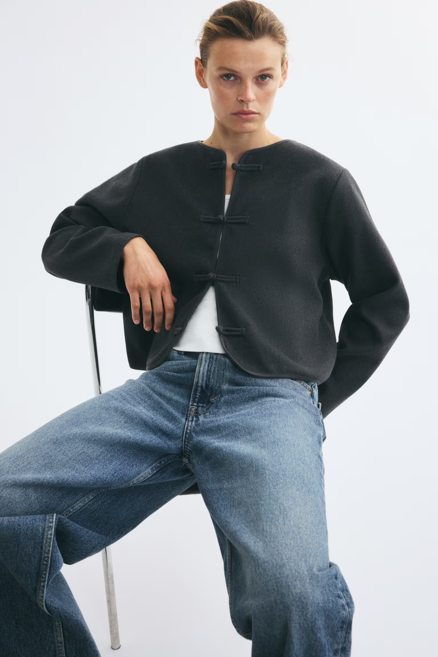 H&amp;amp;M, Brushed Knot-Button Jacket