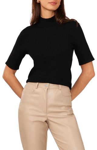 Short Sleeve Mock Neck Rib Sweater