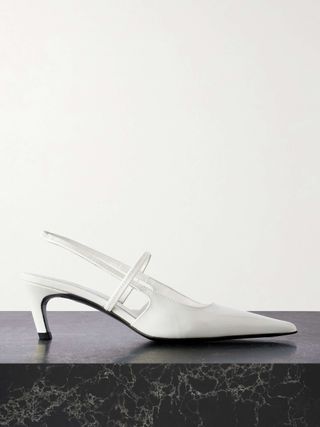 The Sharp Cutout Glossed-Leather Slingback Pumps