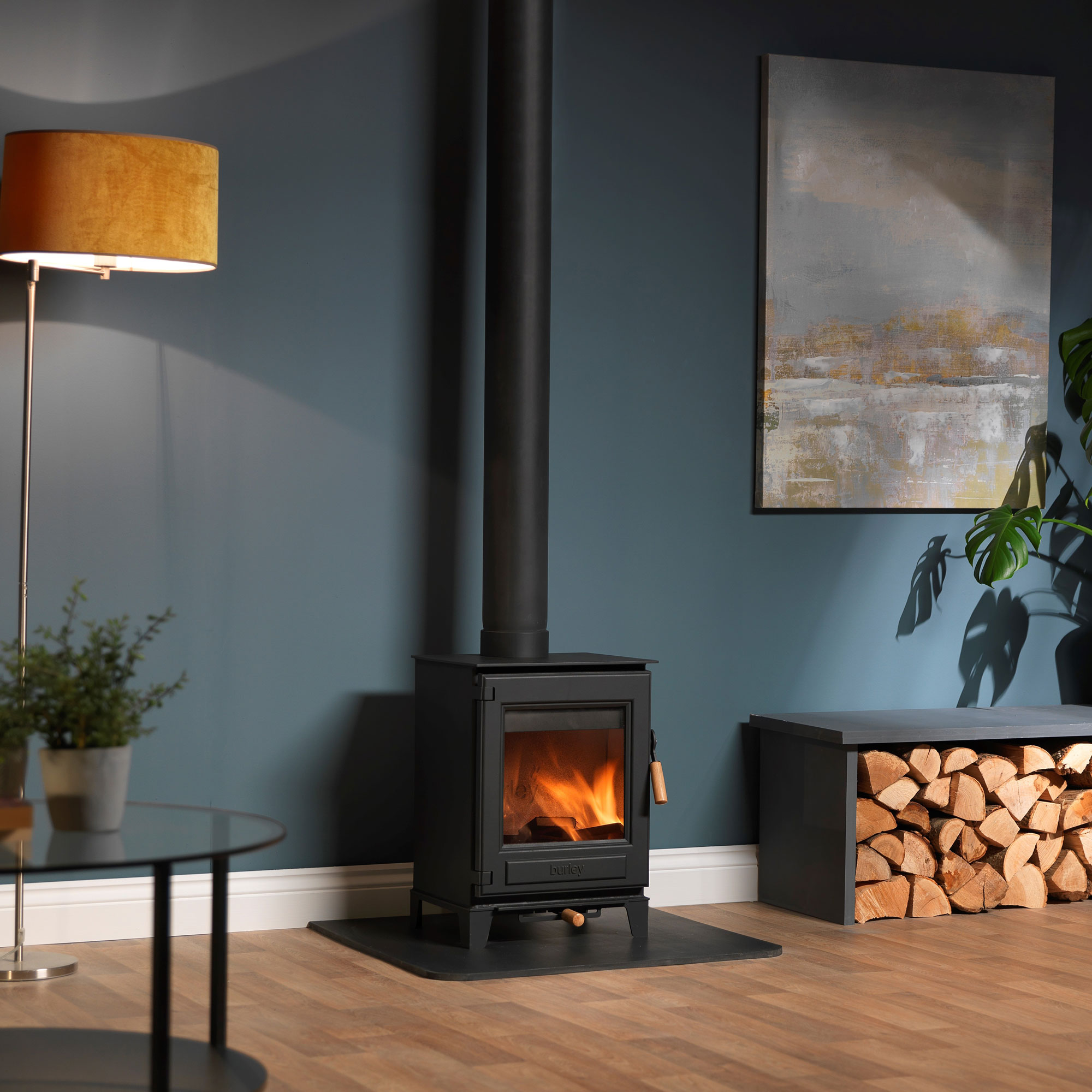 black freestanding modern log burning stove