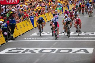Andre Greipel (Lotto Belisol) timed his sprint to perfection to win stage 5 ahead of Matt Goss (Orica-GreenEdge) and JJ Haedo (Saxo Bank-Tinkoff).