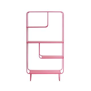 A pink curvy bookcase