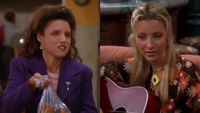 Right: Julia Louis-Dreyfus as Elaine on Seinfeld. Left: Lisa Kudrow as Phoebe on Friends.