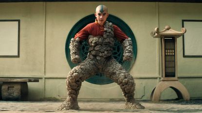 Gordon Cormier as Aang earthbending in Avatar: The Last Airbender season 2
